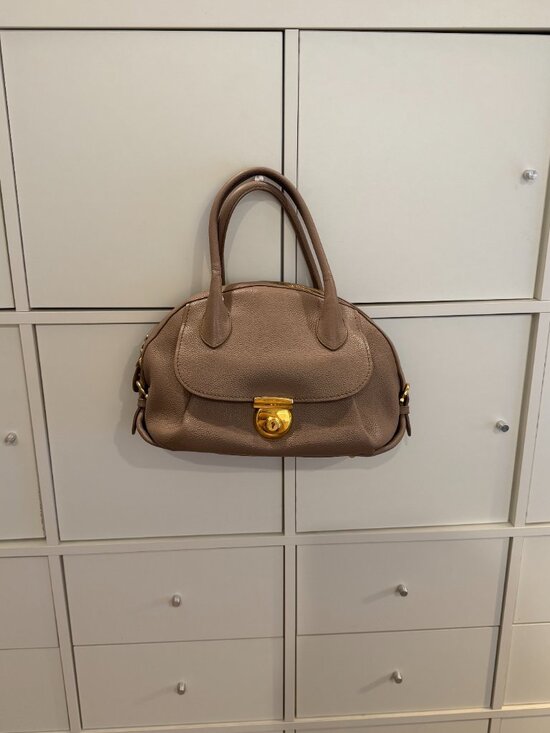 Salvatore Ferragamo Handbags - Salvatore Ferragamo Taupe Leather 2 Way Handbag